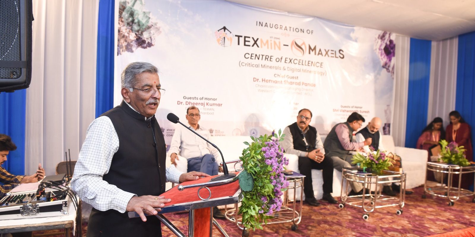 Inaugural Address — Mr. Madhu K. Nair, CEO of MaxelS Tekventures, addresses the gathering during the inauguration of the TEXMiN–MaxelS Centre of Excellence for Critical Minerals & Digital Mineralogy.